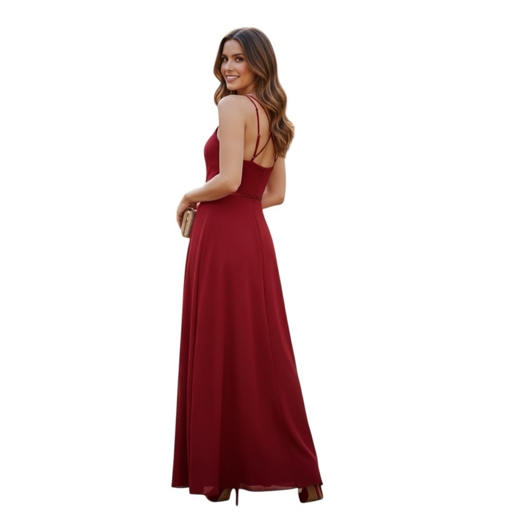Lulus Burgundy Chiffon Maxi Dress Spaghetti Straps Back Detail Size S NWT
